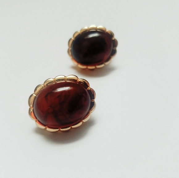 Avon Jewelry - Gold Tone Avon Clip Earrings Faux Amber Cabochon